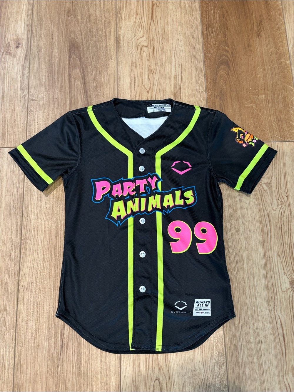 Party Animals #99 Kids' Black Baseball Jersey - by Evoshield
